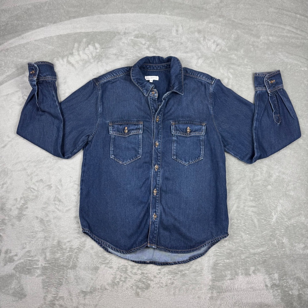 Good American Denim Shirt Womens 0 Blue Tencel Lyocell Button Down Top nwot